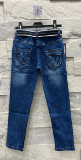 Boys' Dark Blue Denim Jeans with Belt – Stylish & Comfortable
