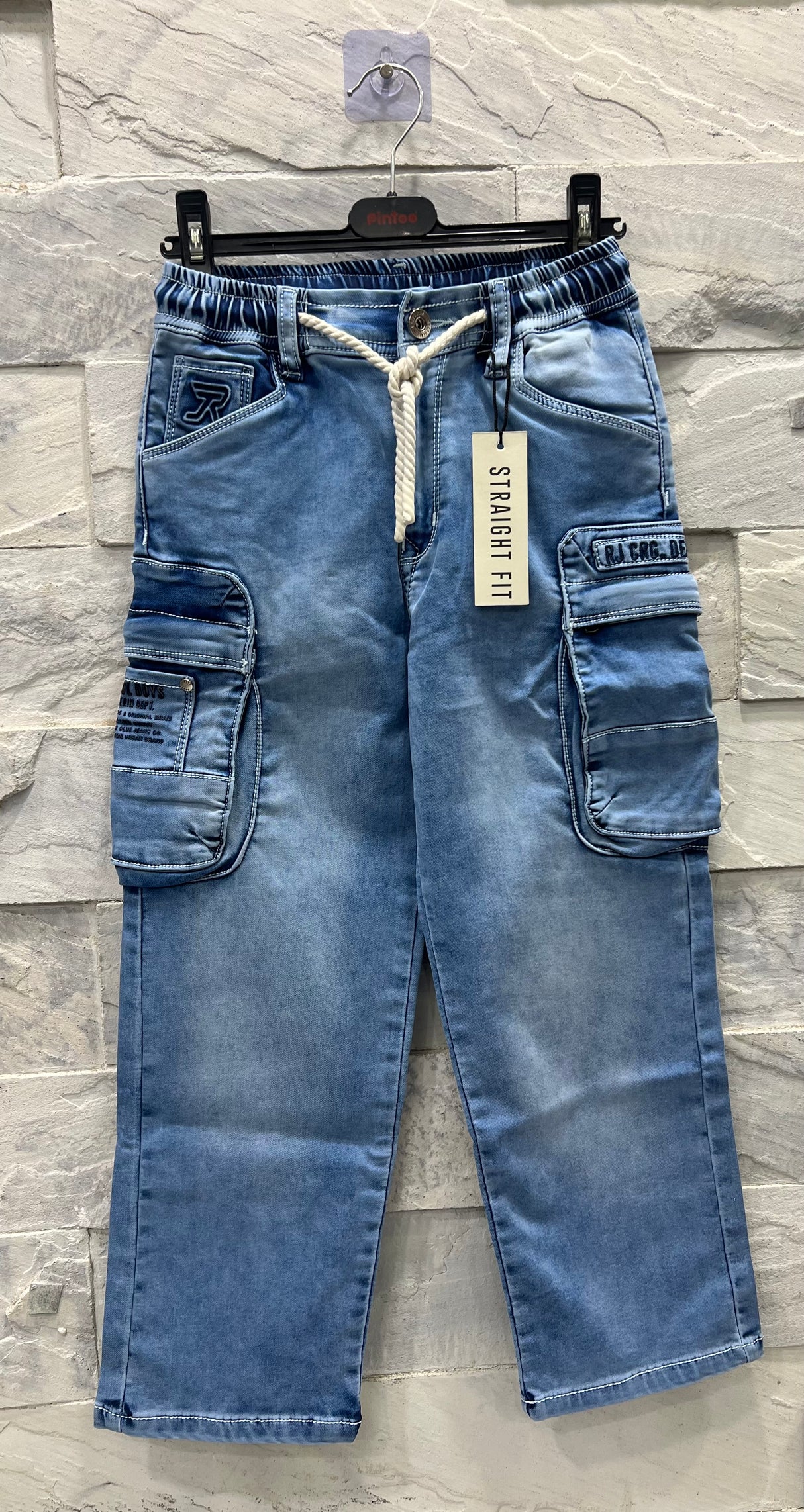 Boys L.Blue Denim Cargo Jeans – Straight Fit with Rope Belt