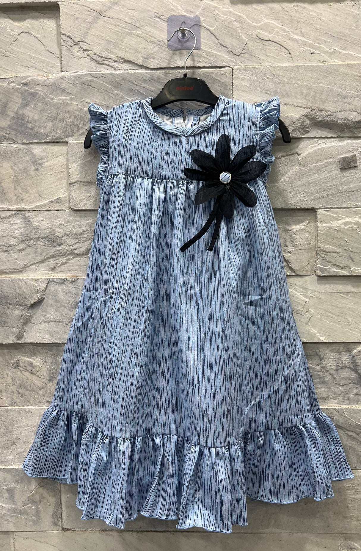 Girls Floral Printed Flared Dress – Blue