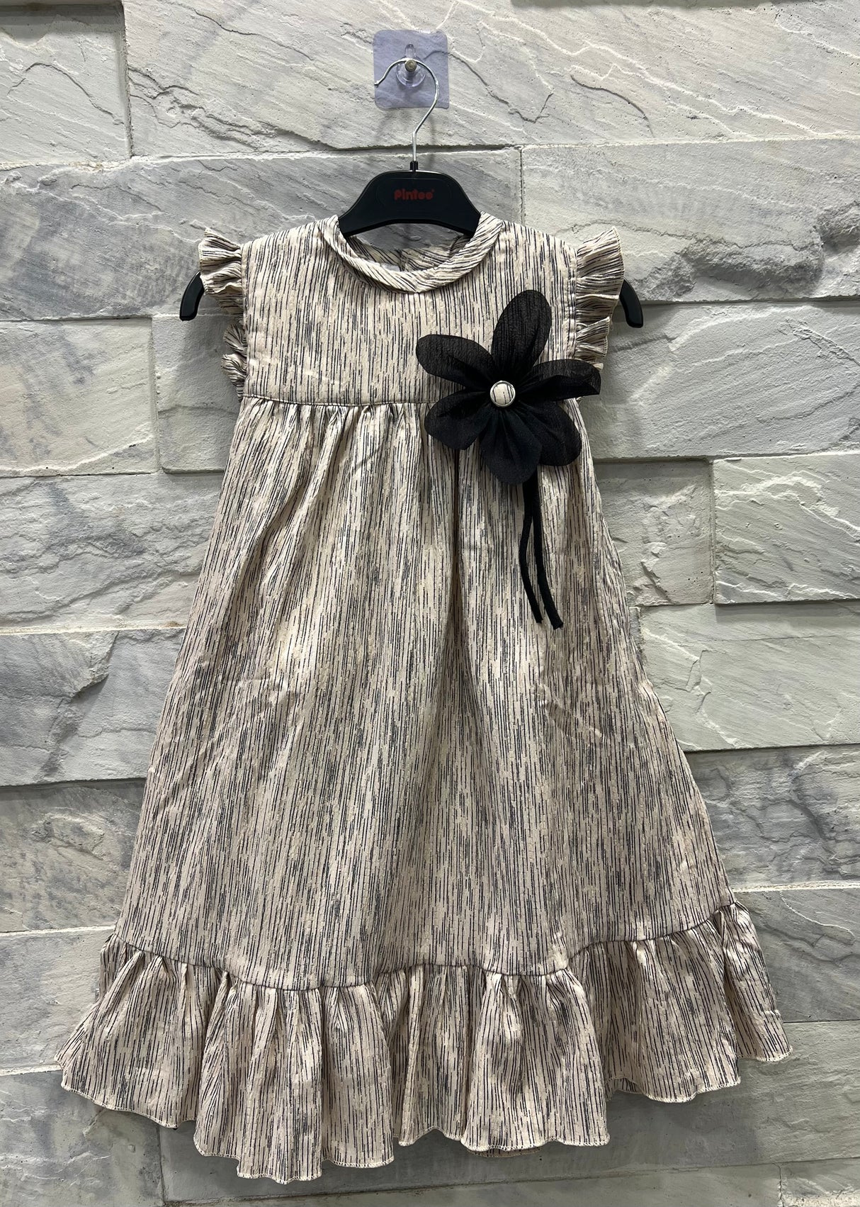 "Girls Floral Printed Flared Dress – cream"