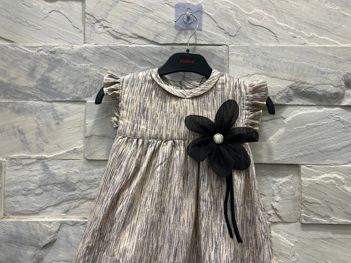 "Girls Floral Printed Flared Dress – cream"