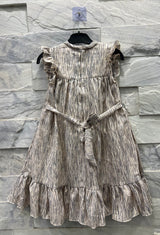 "Girls Floral Printed Flared Dress – cream"