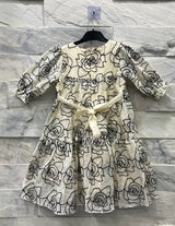 Girls’ Floral Embroidered Party Dress – Cream with Black Rose Design