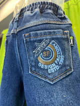 Boys' Dark Blue Straight Fit Denim Jeans with Contrast Khaki Belt