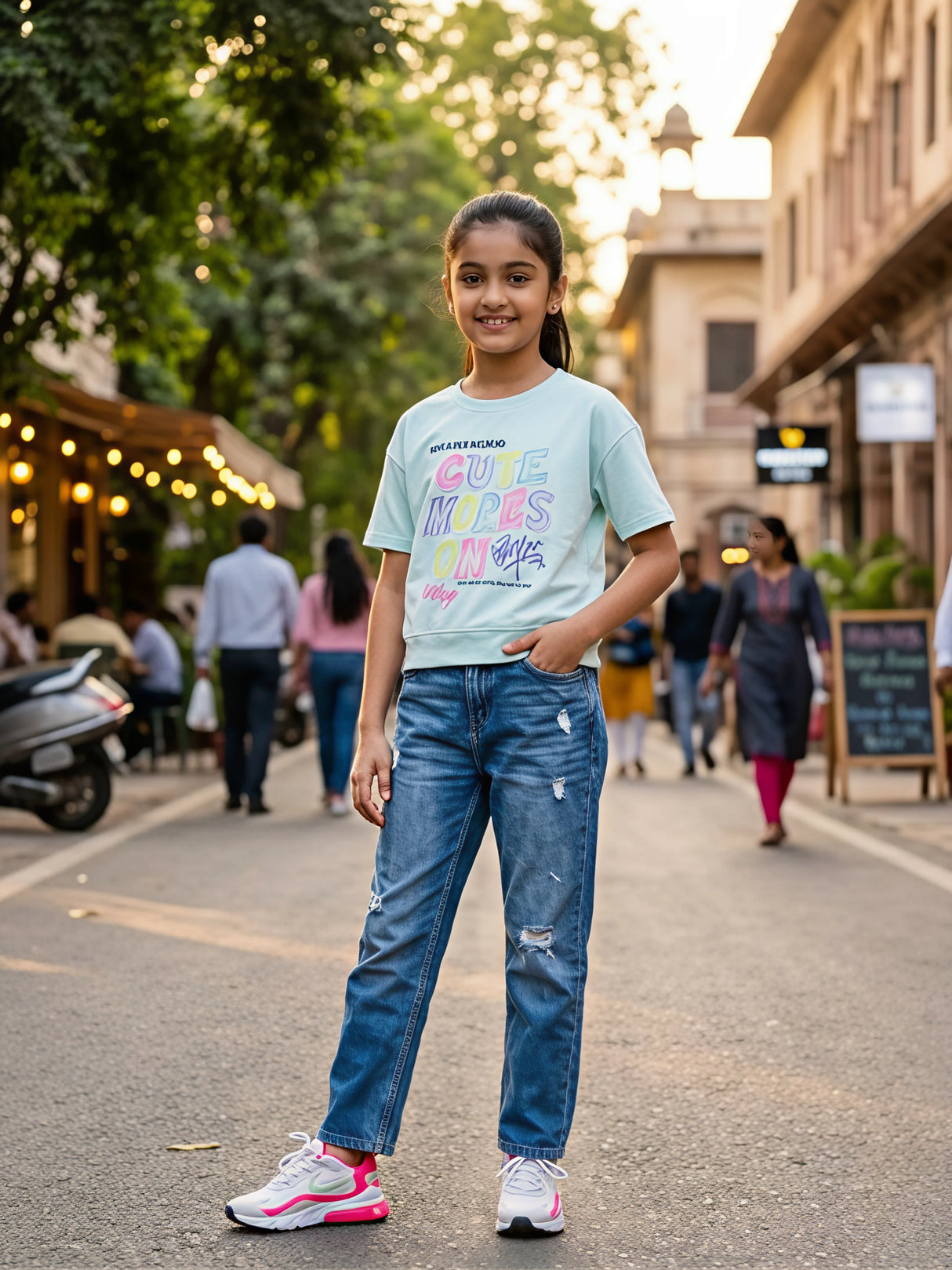 Girls Mint Green Graphic Cotton Top