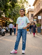 Girls Mint Green Graphic Cotton Top