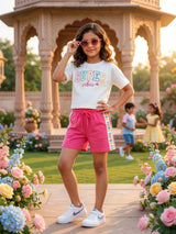 Girls Pink Super Vibes Crop Top and Shorts Co-ord Set