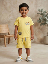 Boys Yellow Smile Graphic T-Shirt & Cargo Shorts Coordinate Set