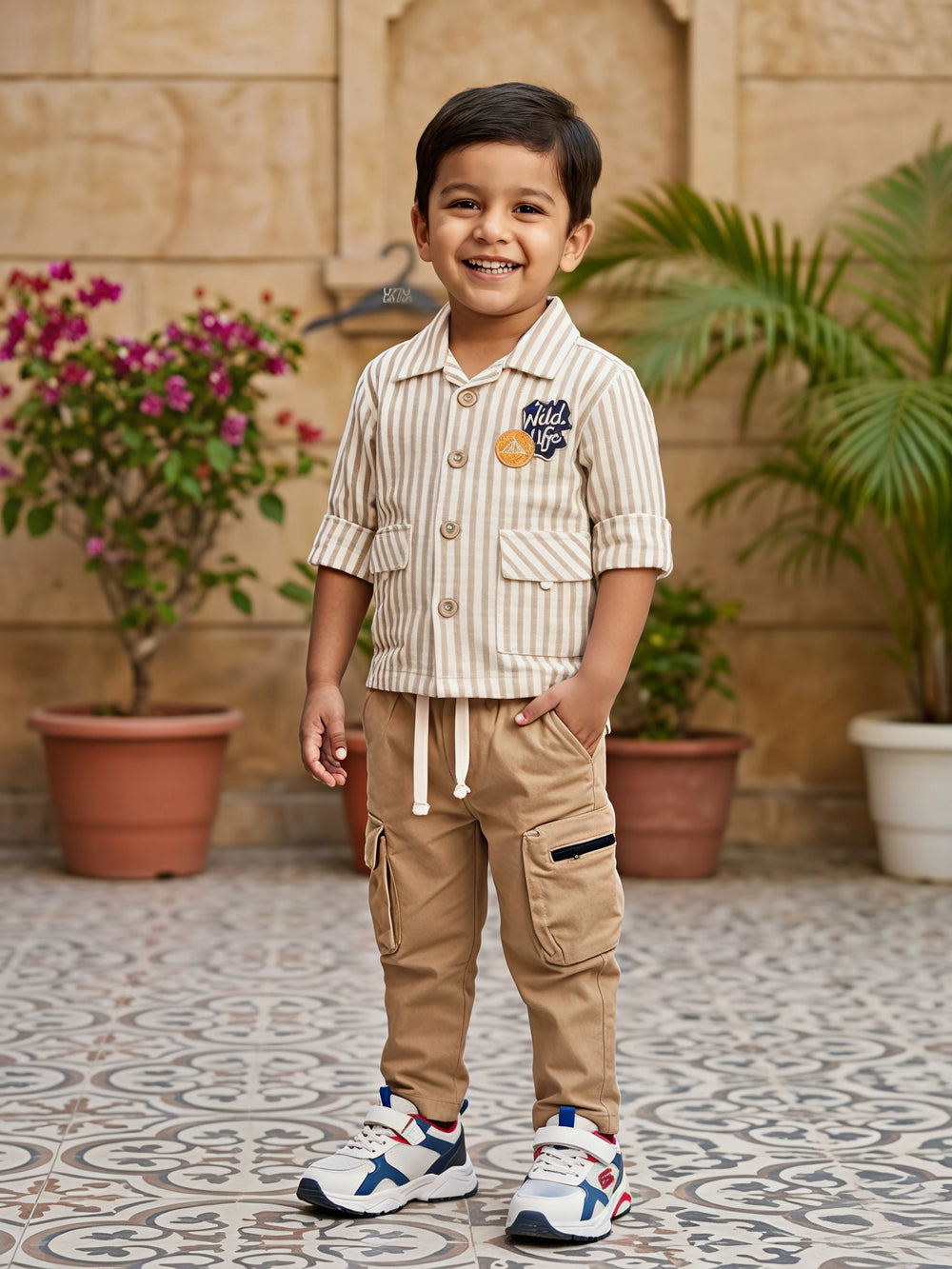 Boys Brown Striped Safari Coordinate Set
