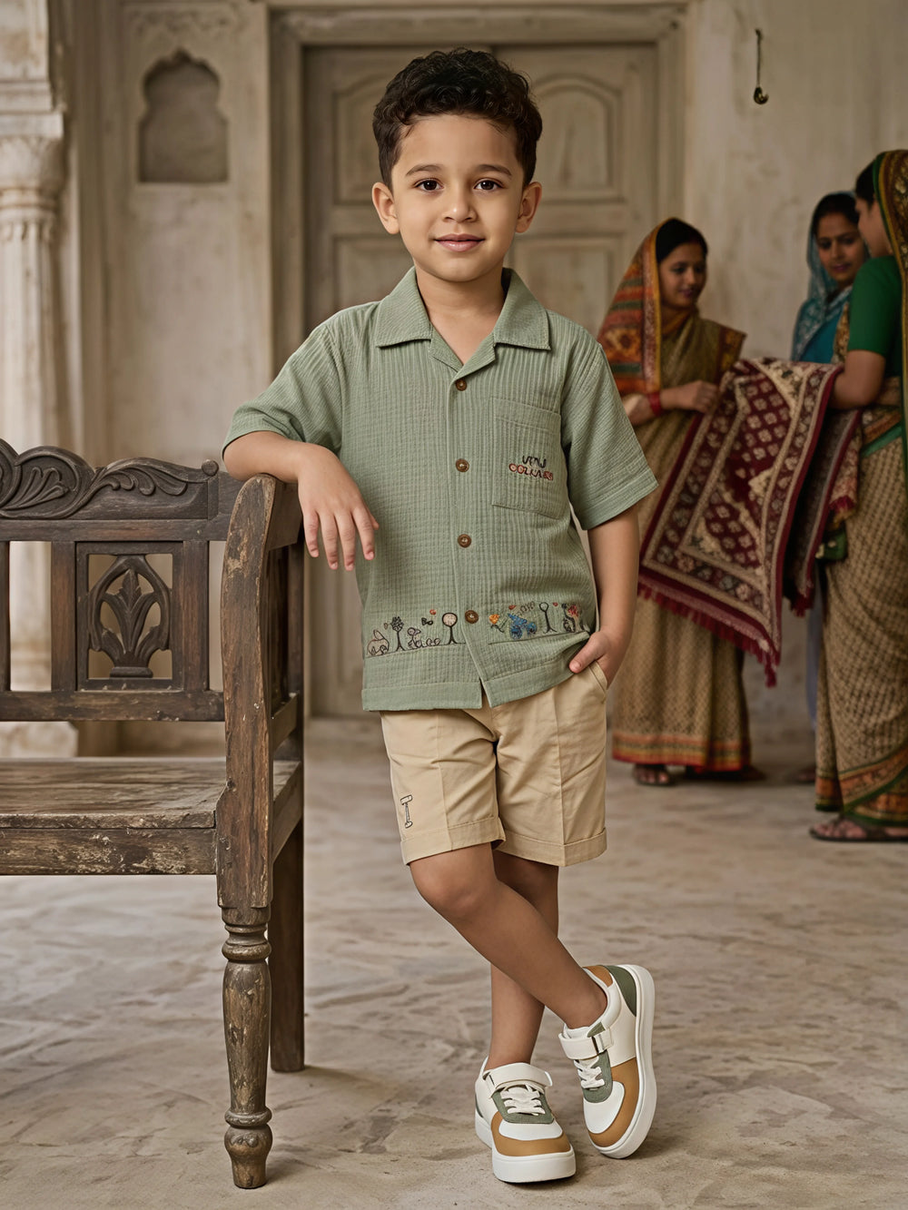 Boys Sage Green Textured Cotton Co-ord Set