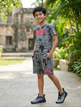 Boys Grey Marvel Print Co-ord Set - Casual T-Shirt & Shorts
