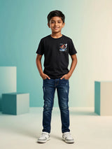 Boys Classic Black Graphic Cotton T-Shirt