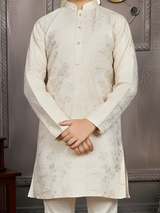 Boys' Cream Kurta Set with Pastel Floral Embroidered Nehru Jacket (Matching Set Available)