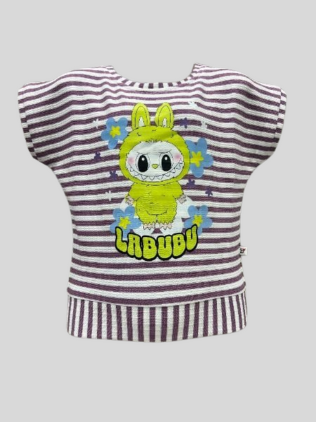 Girls’ Purple Striped Cartoon T-Shirt