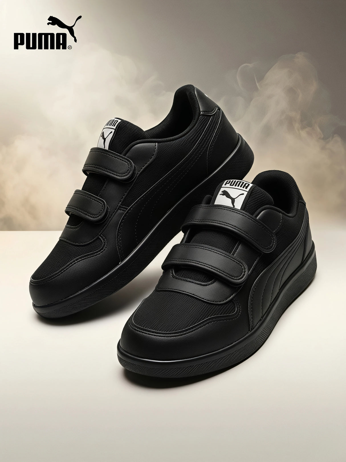 Puma Black Velcro Unisex School Shoes.