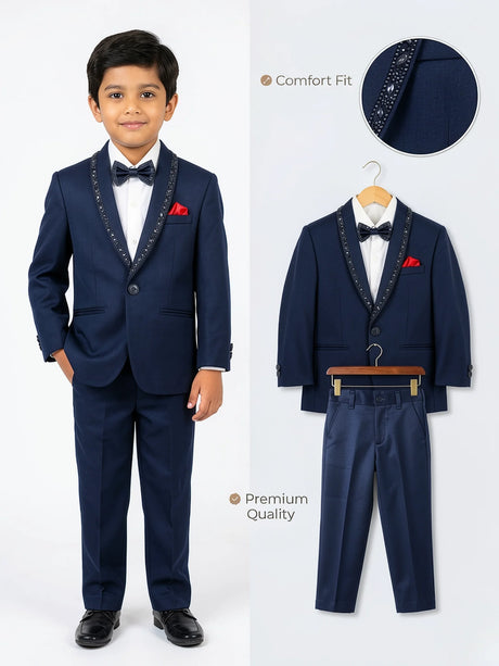 Navy Blue Coat Suit for Boys - Premium Formal Wedding Wear ()