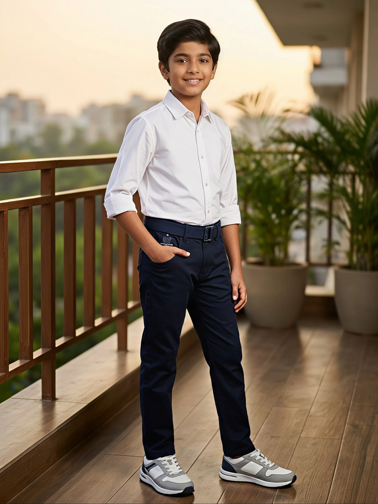 Boys' Dark Blue Slim Fit Casual Pants
