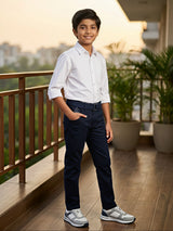 Boys' Dark Blue Slim Fit Casual Pants