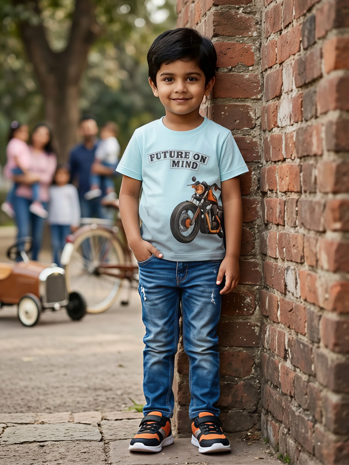 Boys Light Blue Bike Graphic Printed T-Shirt