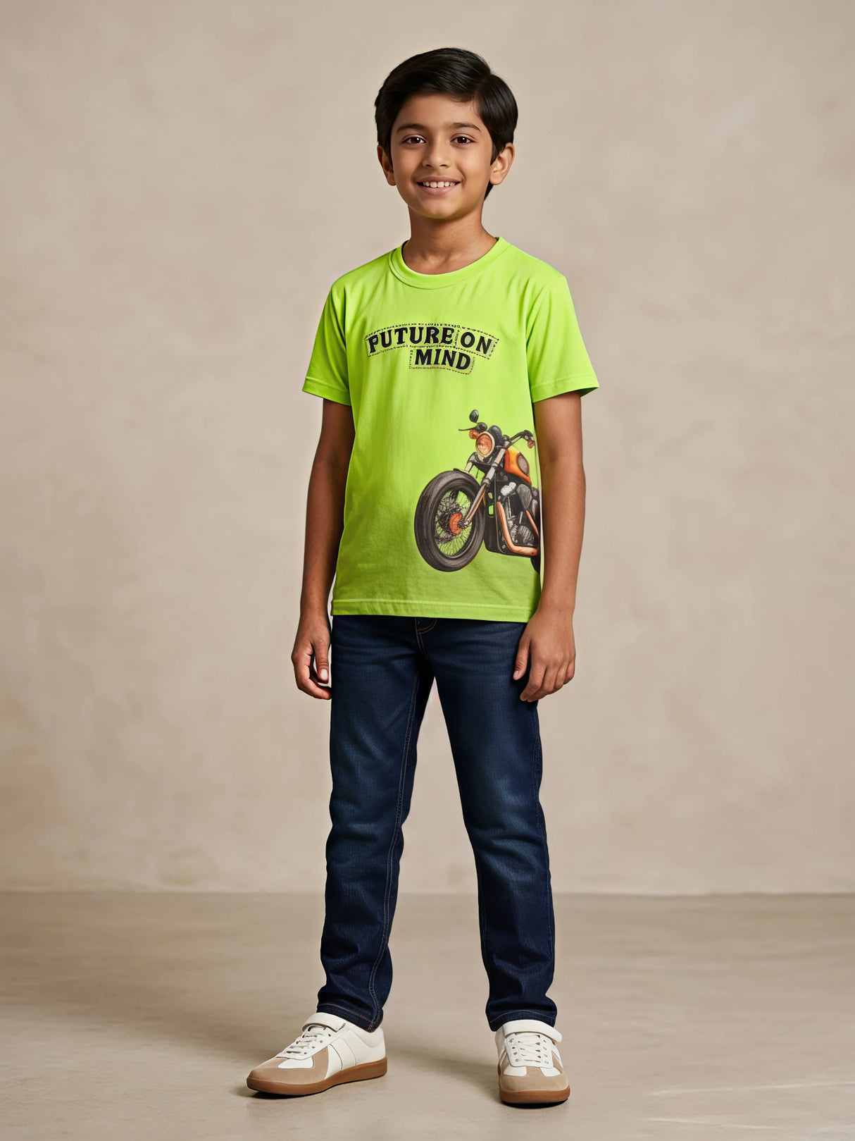 Boys Neon Green "Future on Mind" Motorcycle Graphic T-Shirt