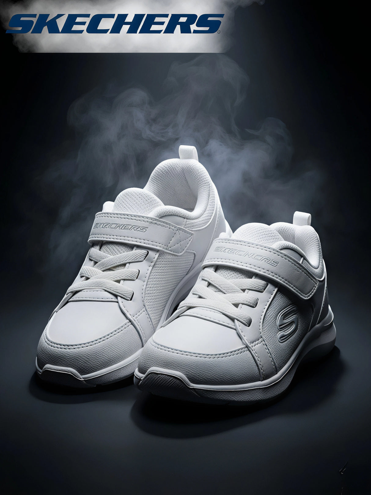 Skechers Unisex White Velcro School Shoes.