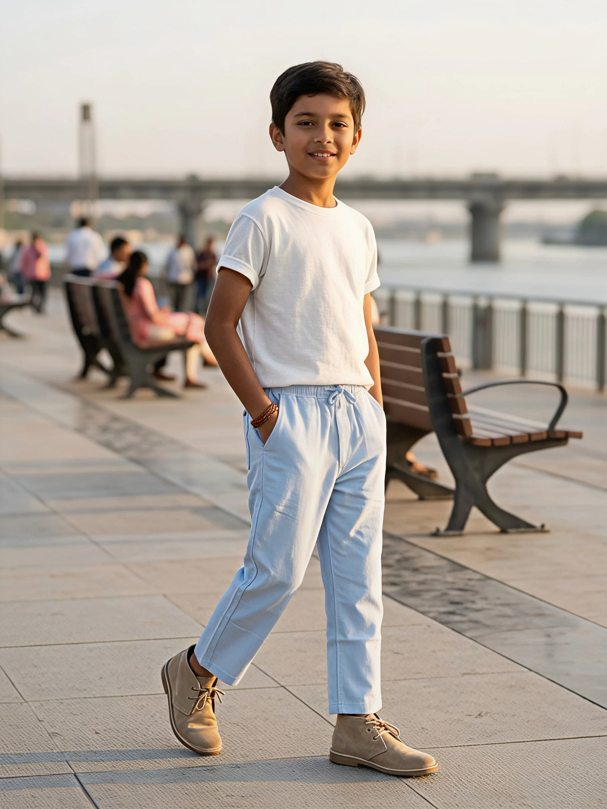 Boys Light Blue Comfort Fit Drawstring Pants
