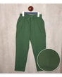 Pair of boys' olive green casual trousers made of cotton fabric, featuring a drawstring elasticated waist and pockets.