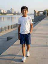 Boys' Navy Blue Cotton Drawstring Shorts - Classic Comfort