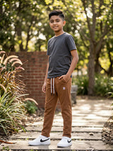 Boys Trepo Brown Slim-Fit Trackpants