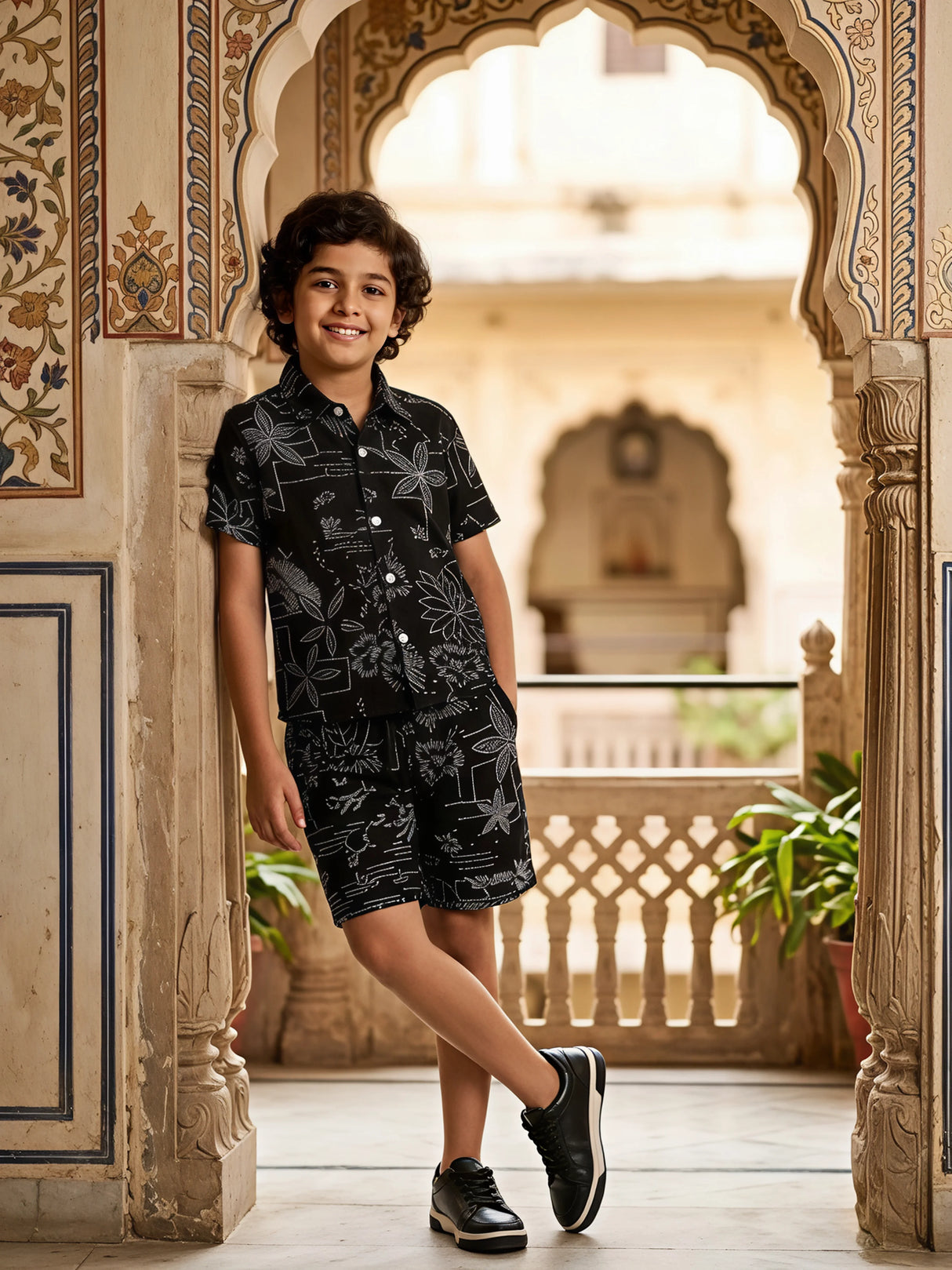 Boys' Midnight Bloom Black Printed Cotton Co-ord Set