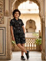 Boys' Midnight Bloom Black Printed Cotton Co-ord Set