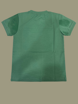 Dual-tone green boys' short-sleeve T-shirt with a textured/washed look, featuring a large, stylized, holographic graphic that reads "TOKEN!" with surrounding motivational text