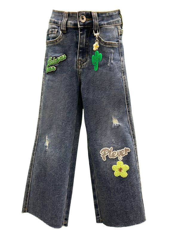 Girls’ Cactus & Flower Patch Wide-Leg Jeans