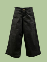 Girls' Black Wide-Leg Cropped Cotton Pants