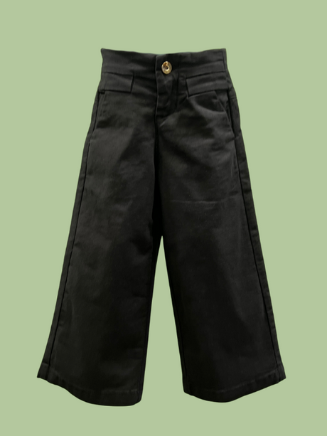 Girls' Black Wide-Leg Cropped Cotton Pants