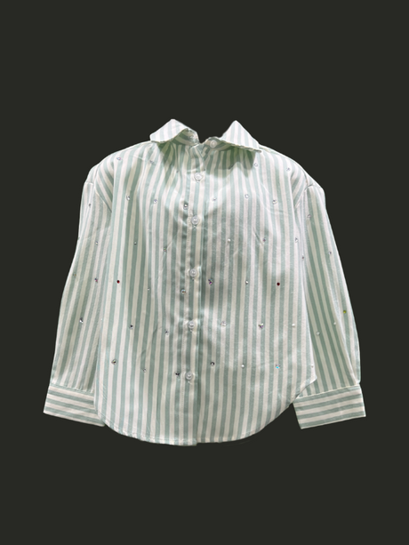 Girls' Green Striped Sequin Shirt