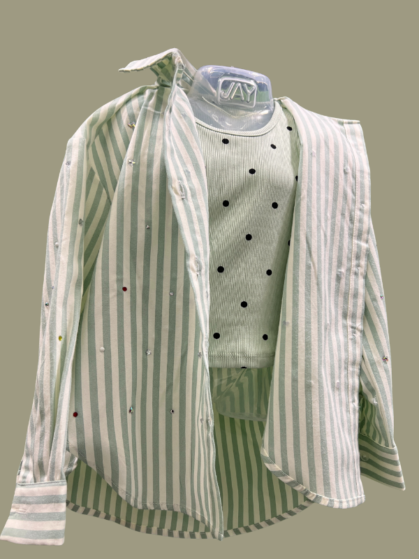 Girls' Green Striped Sequin Shirt