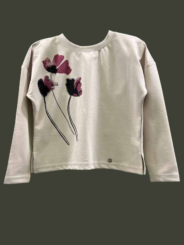 Girls' Cream Long Sleeve Floral Top