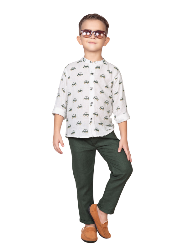 Boys' Blue Abstract Floral Print Kurta Pajama Set