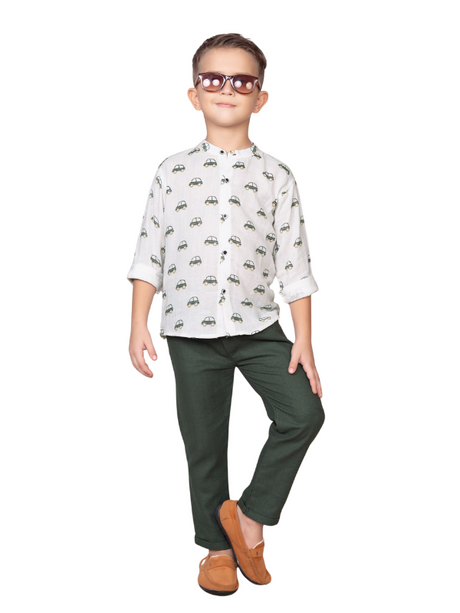 Boys' Blue Abstract Floral Print Kurta Pajama Set