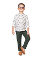Boys' Blue Abstract Floral Print Kurta Pajama Set