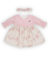 Girls' Pink & Cream Floral Dress with Headband