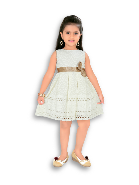 Girls' Elegant Beige/Cream Embroidered Party Dress