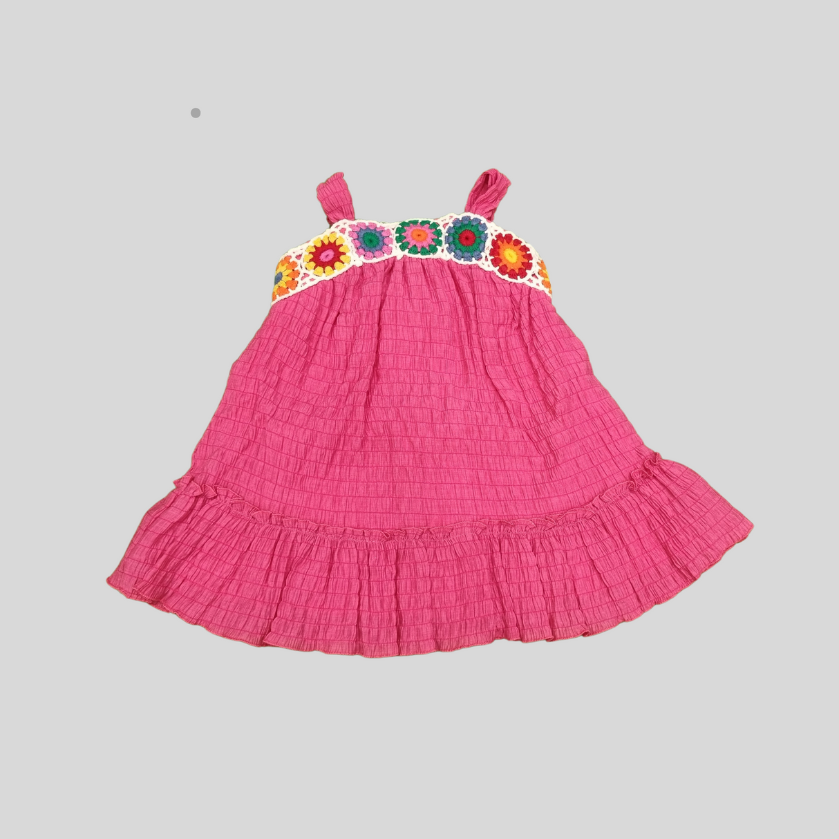 Colorful Boho Summer Dress for Girls – Sleeveless Cotton Frock with Floral Crochet Trim