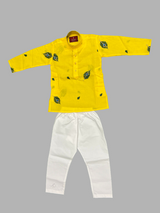 Boys' Yellow Printed Kurta Pajama Set –Festive Wear