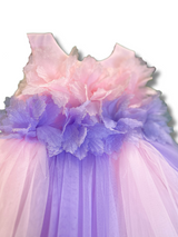Girls' sleeveless tiered tutu dress with a rosette bodice in pastel pink and lavender, and a voluminous tulle skirt in pink, purple, and green shades.

Export to Sheets
