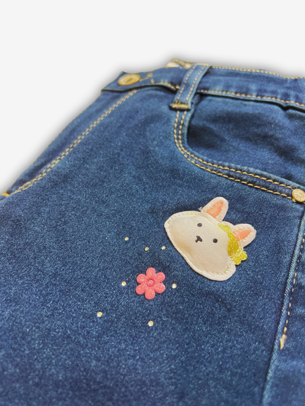 Girls' Dark Wash Wide-Leg Graphic Jeans