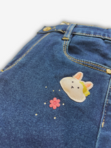 Girls' Dark Wash Wide-Leg Graphic Jeans