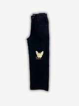 Girls' Black Wide-Leg Butterfly Graphic Jeans