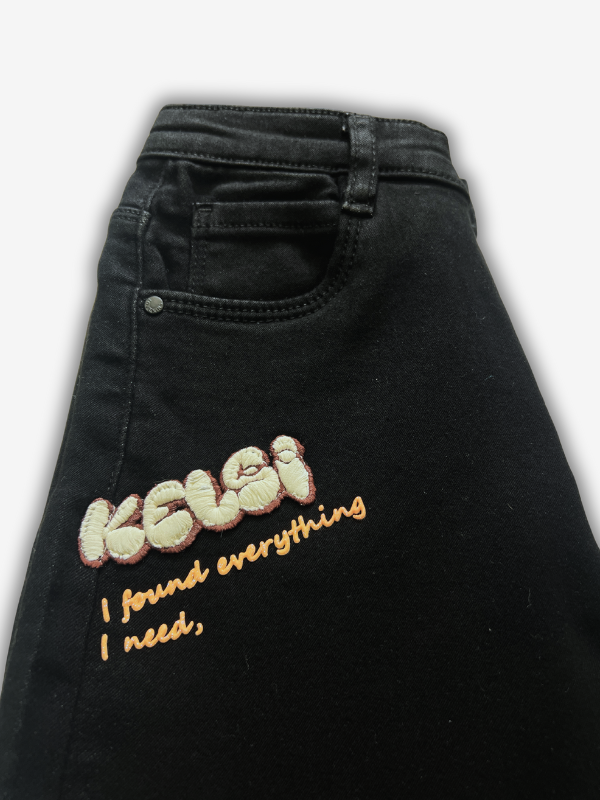 Girls' Black Wide-Leg Butterfly Graphic Jeans